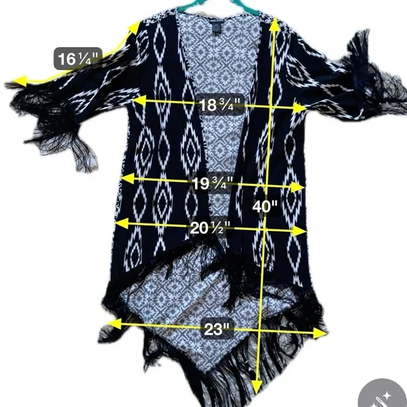 Wet Seal Fringe Kimono Cardigan Black White Boho Festival Western Hippie Medium - Picture 4 of 6